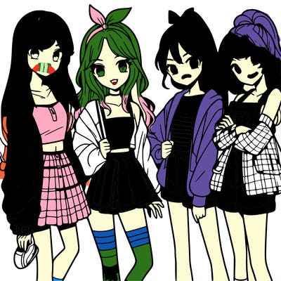 teen manga girls group of 4
