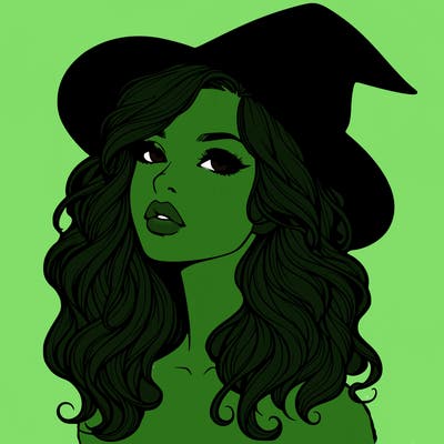 realistic witch girl with wavy hair and lips
