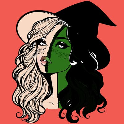 realistic witch girl with wavy hair and lips