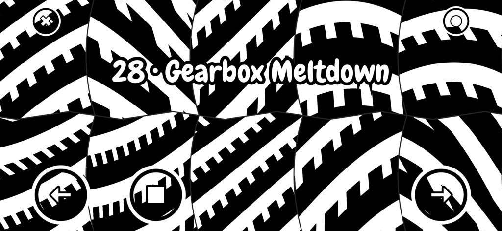 Poetica - Art in Motion - Patrones abstractos de engranajes en blanco y negro en el nivel Gearbox Meltdown de Poetica.
