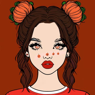 realistic girl with two buns in hair and lips