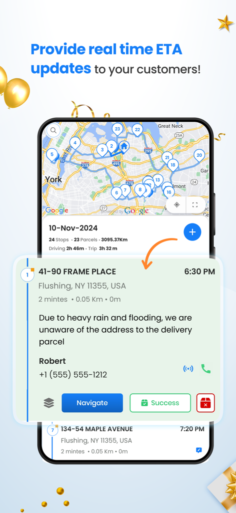 Zeo Route Planner - Screenshot of Zeo Route Planner showing real time ETA updates and delivery route map