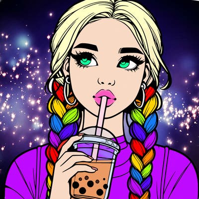 realistic girl with braided hair drinking boba