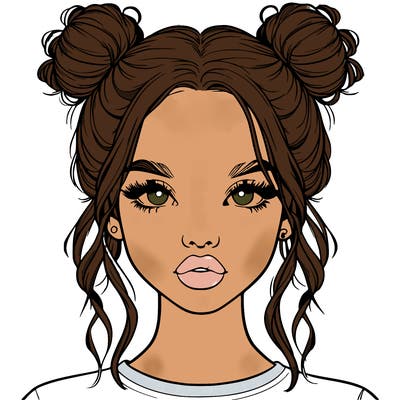 realistic girl with two buns in hair and lips
