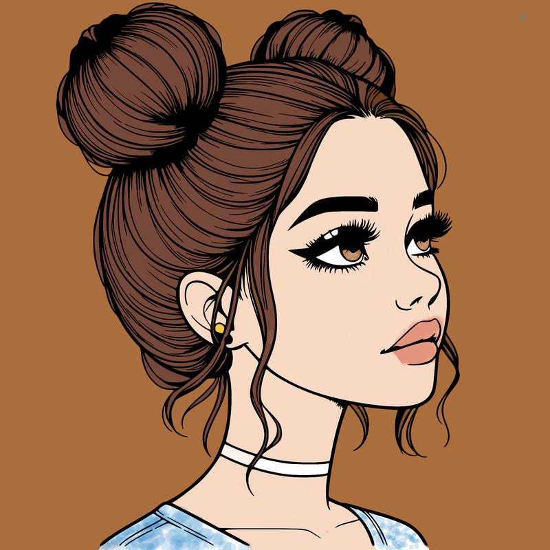 realistic girl with buns on the top of her head
