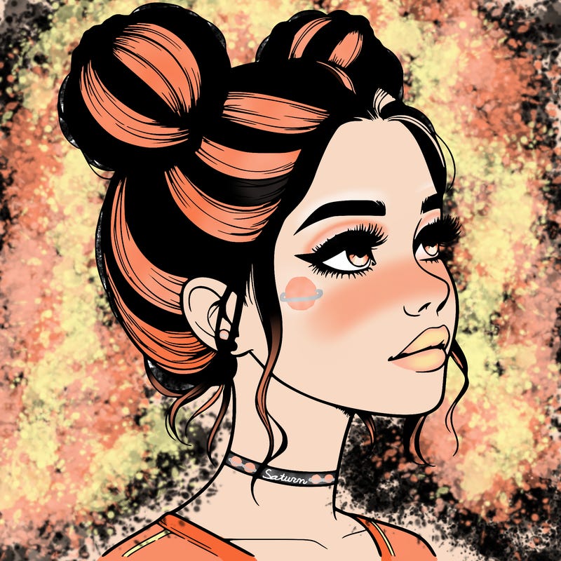 realistic girl with buns on the top of her head