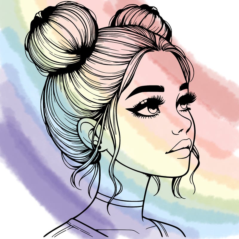 realistic girl with buns on the top of her head