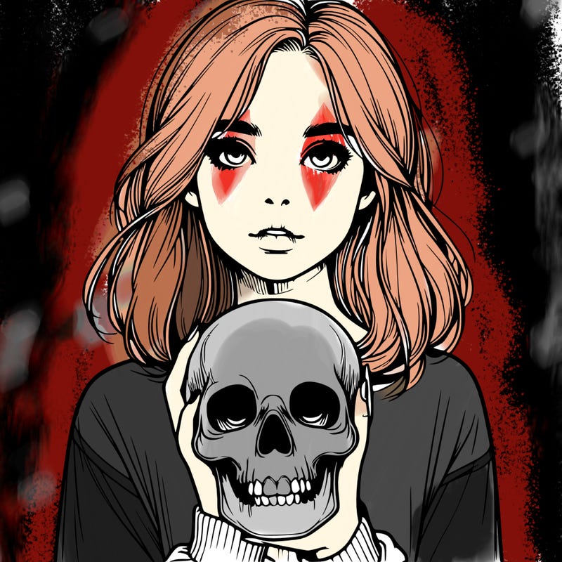 realistic girl holding a skull