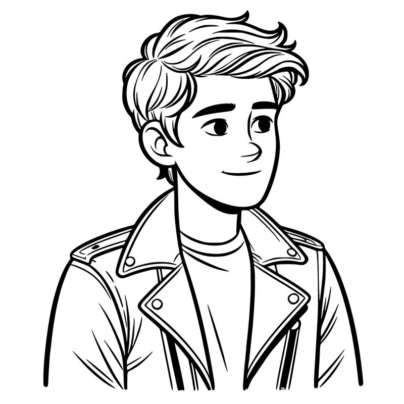 teen boy in leather jacket, jacket uncoloured