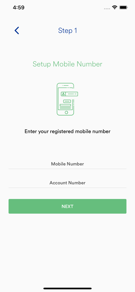Registrierungsbildschirm der Excel Smart-App zur Einrichtung einer Mobilfunk- und Kontonummer