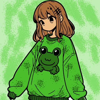 girl wearing frogging sweatshirt