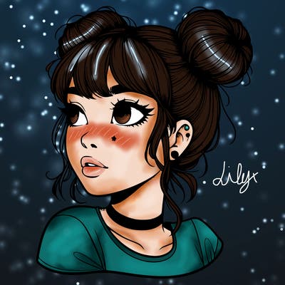realistic girl with spacebuns