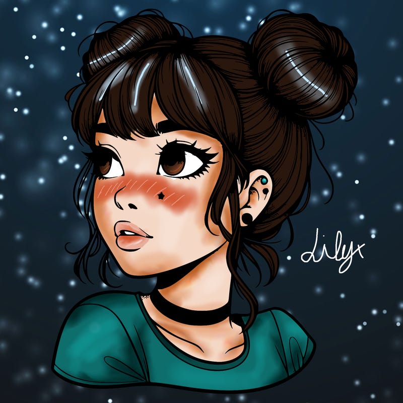 realistic girl with spacebuns