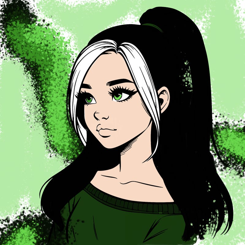 realistic girl with a high ponytail