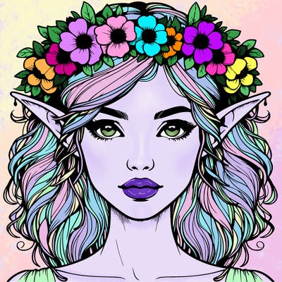 realistic female elf with flower crown
