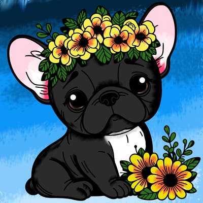 french bulldog with flower crown