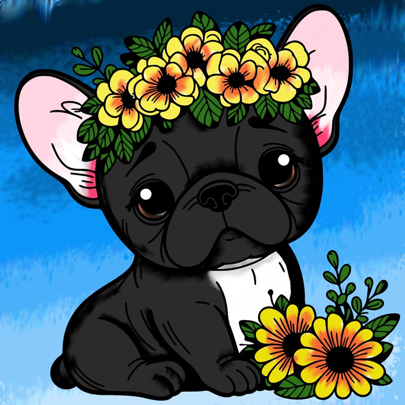french bulldog with flower crown