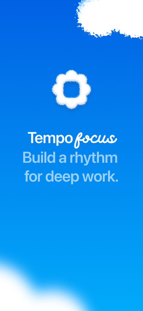 Tempo Focus - Pomodoro Timer - Pantalla de inicio de la aplicación Tempo Focus con el lema Construye un ritmo para el trabajo profundo