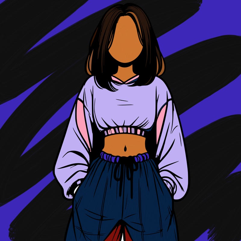 realistic girl faceless with baggy pants and a crop top