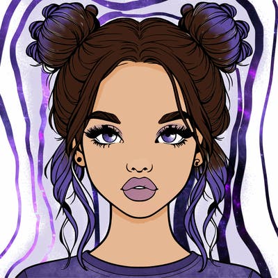 realistic girl with two buns in hair and lips