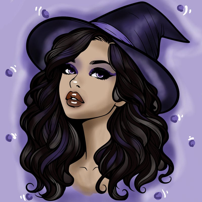 realistic witch girl with wavy hair and lips