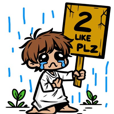 small poor toddler crying with sign that says 2 like plz