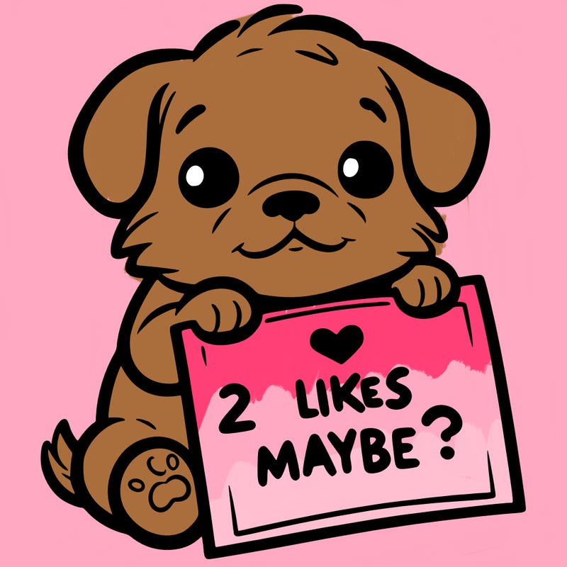 a puppy holding a sign that says 2 likes maybe?