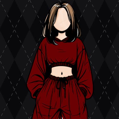 realistic girl faceless with baggy pants and a crop top