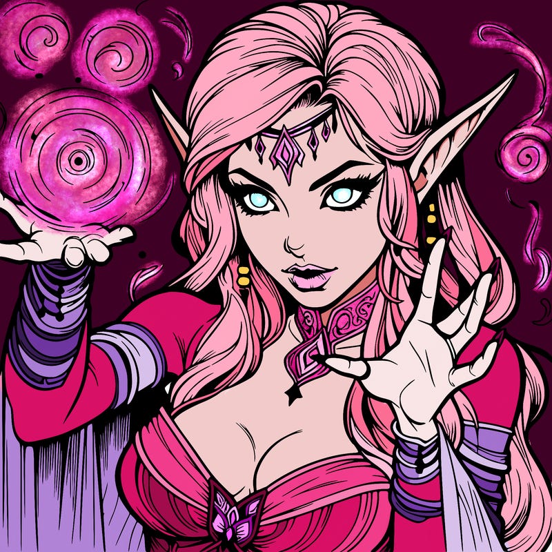 realistic scary beautiful elf sorceress casting spell