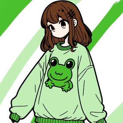 girl wearing frogging sweatshirt
