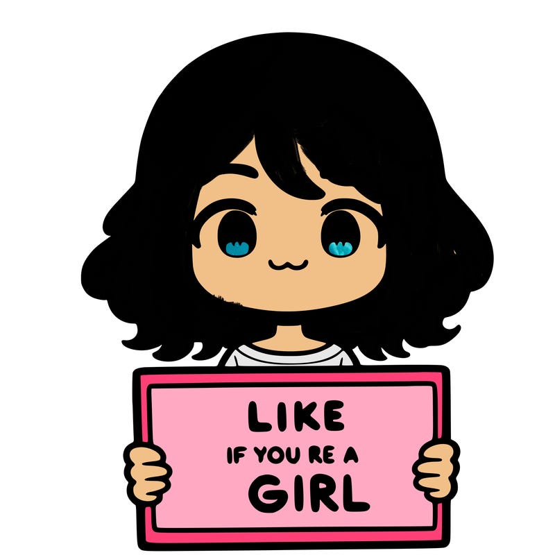 a cute girl holding a sign that says like if you’re a girl