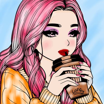 realistic girl drinking coffee