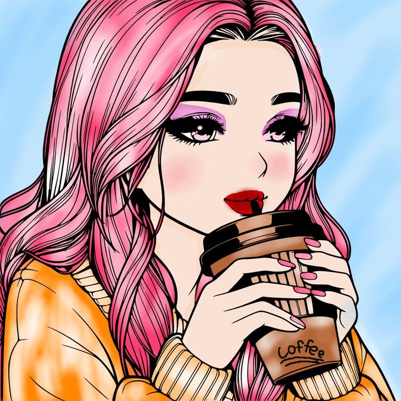 realistic girl drinking coffee
