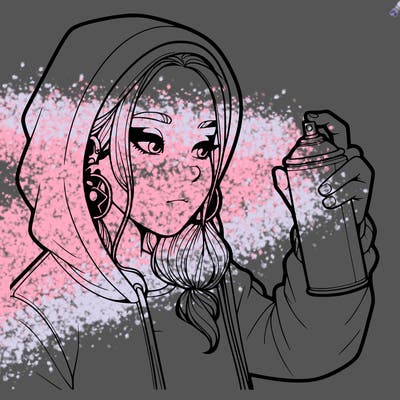 a realistic girl, spray painting