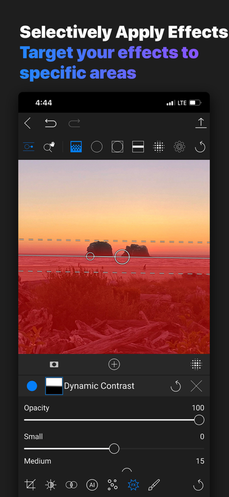 Selective masking and local photo editing interface in ON1 Photo RAW for Mobile