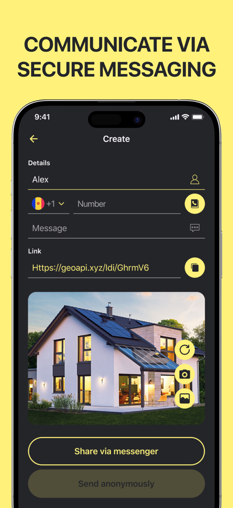 Phone Tracker - Find my Friend - Pantalla de aplicación móvil para crear y compartir un enlace de ubicación seguro