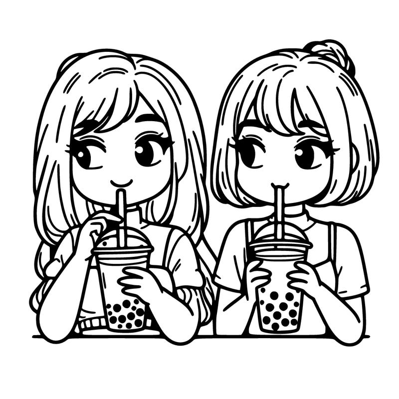 two girls drinking boba