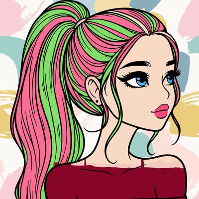 a beautiful and realistic girl with a high pony tail