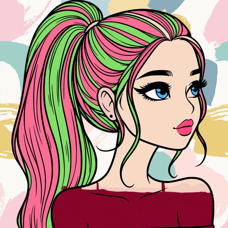 a beautiful and realistic girl with a high pony tail