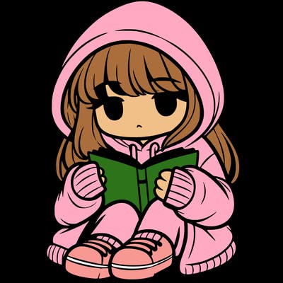 girl in oversized hoodie reading a book
