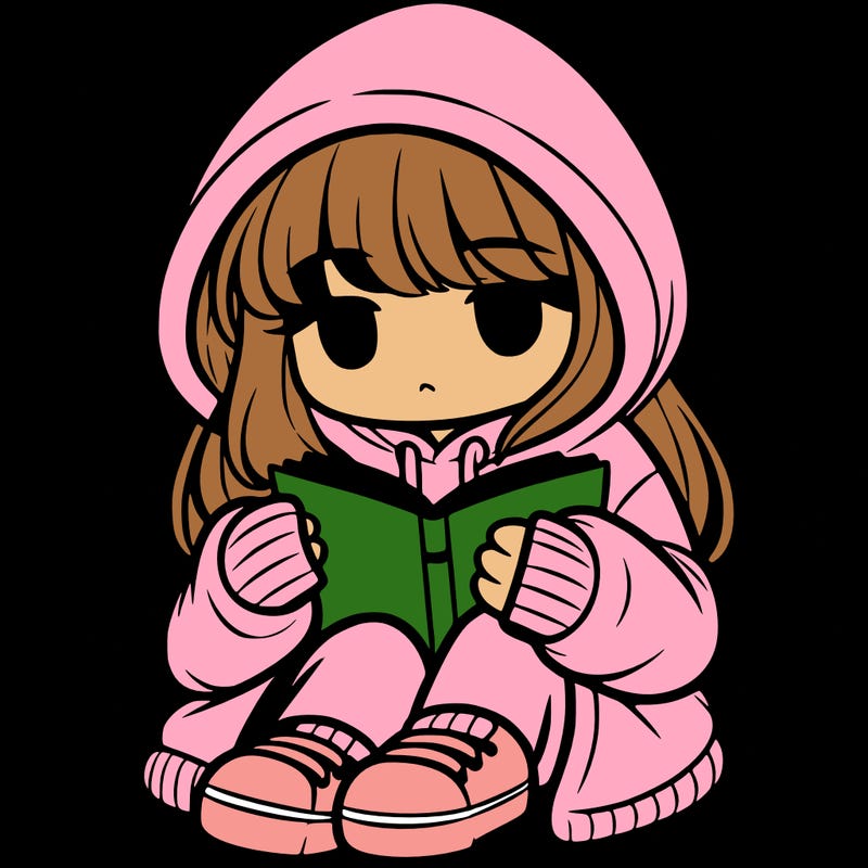girl in oversized hoodie reading a book