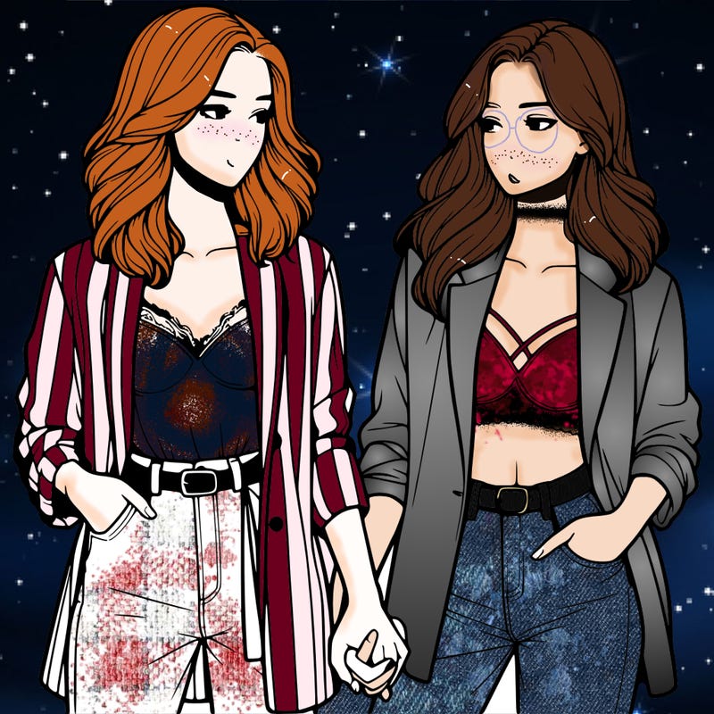 realistic women holding hands