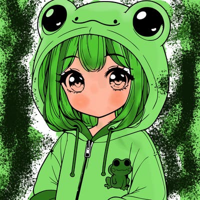 cute realistic girl in a froggy hoodie
