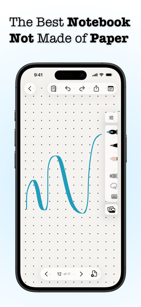 Penbook Pencil Notebook - Penbook app displaying a blue ink stroke on dot grid paper stationery on an iPhone