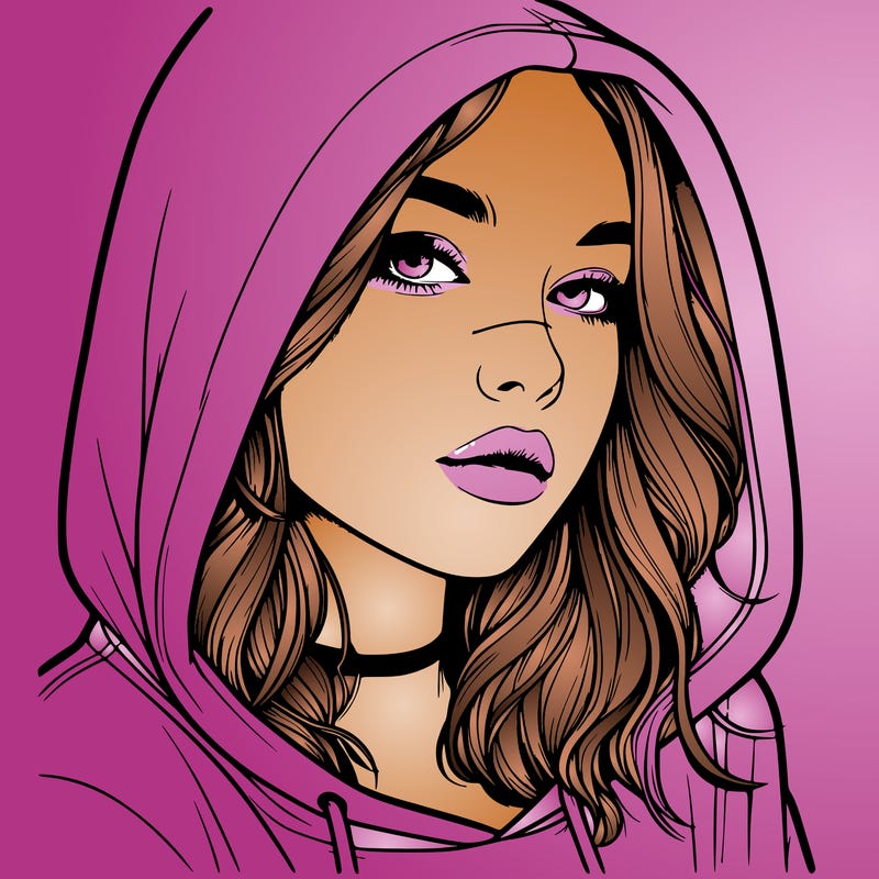 realistic girl with hood on