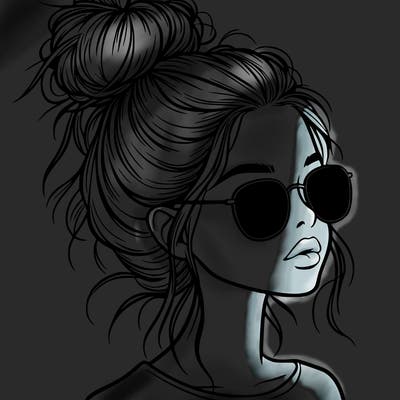 a realistic looking girl with sunglasses and a high messy bun