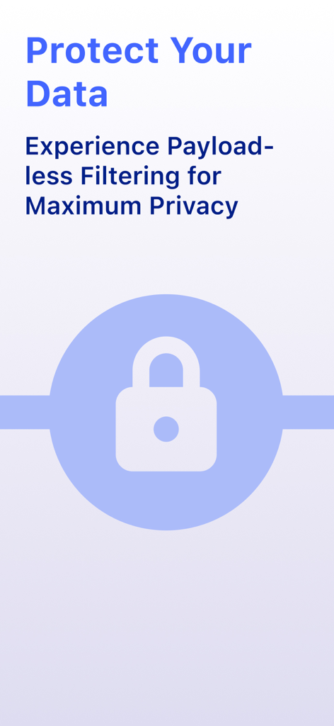 LetMeBe: Block Apps, IPs/Hosts - LetMeBe app screen showcasing data protection and privacy filtering features with a padlock icon.