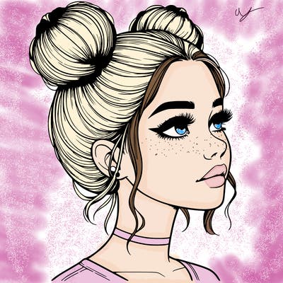 realistic girl with buns on the top of her head