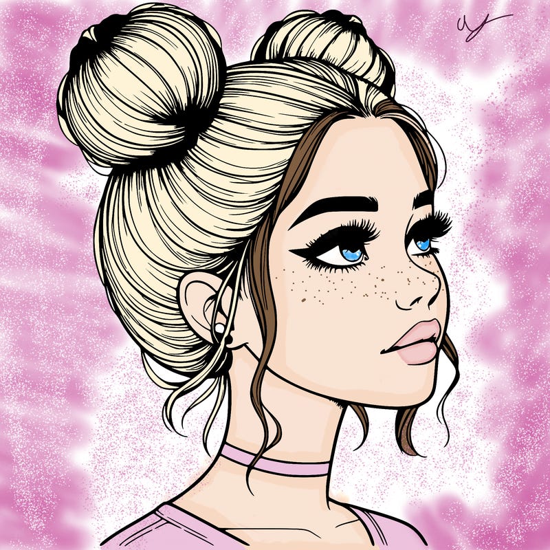 realistic girl with buns on the top of her head