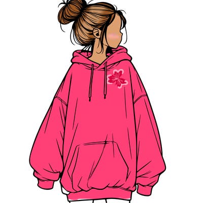 realistic girl with a oversized sweatshirt on and a bun